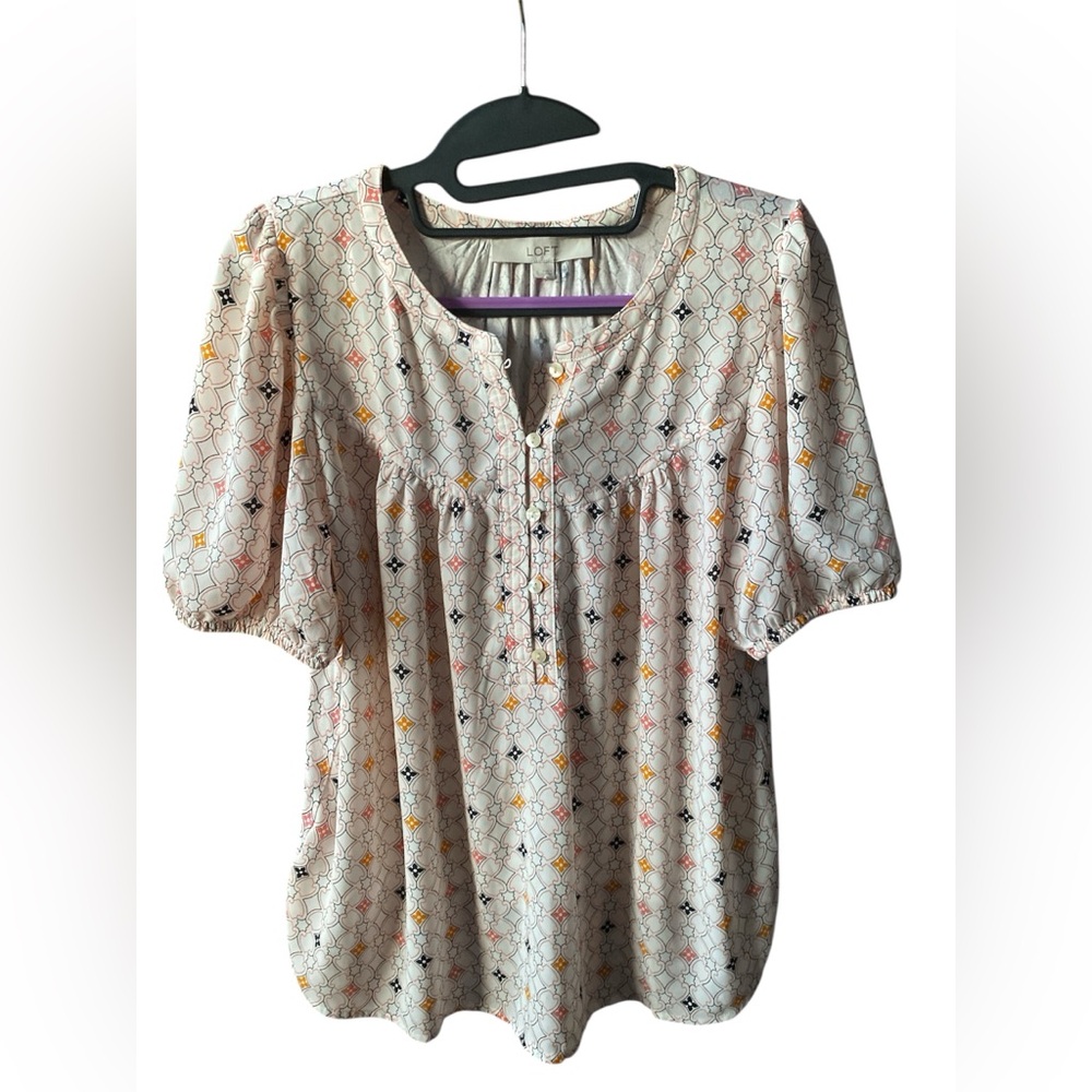 Loft Women's Multicolor Patterned short sleeve blouse